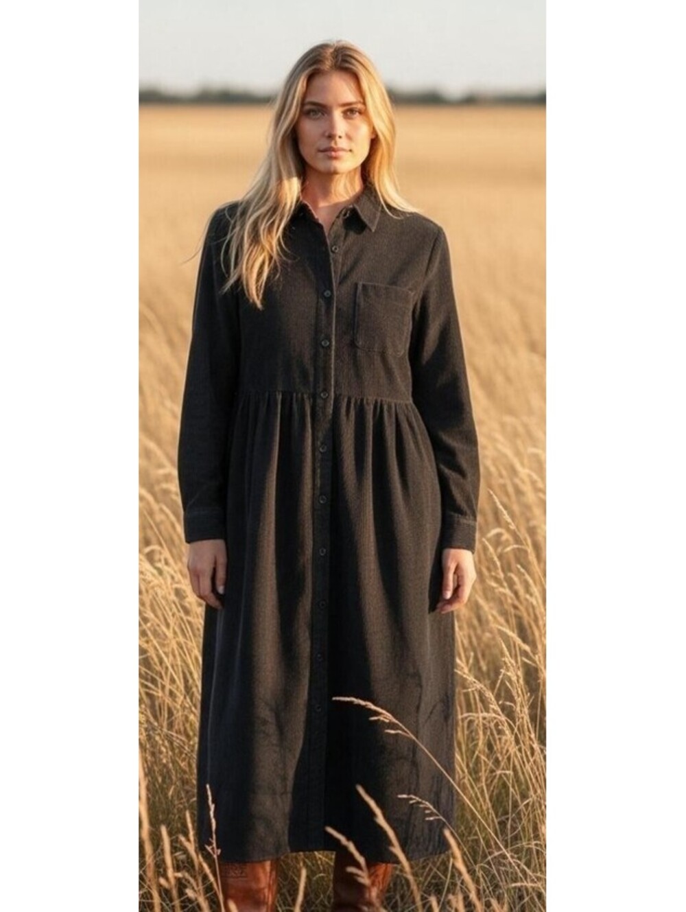 VTG Eddie Bauer Womens Dress Black Corduroy Maxi Cabin Core Cottage Heritage Lg